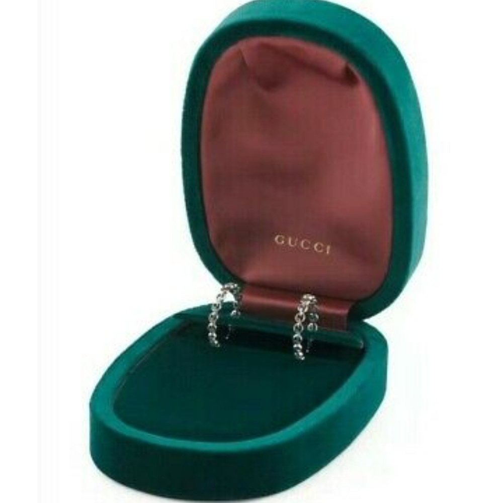 NIB GUCCI 18K White Gold Double G Hoop Earrings